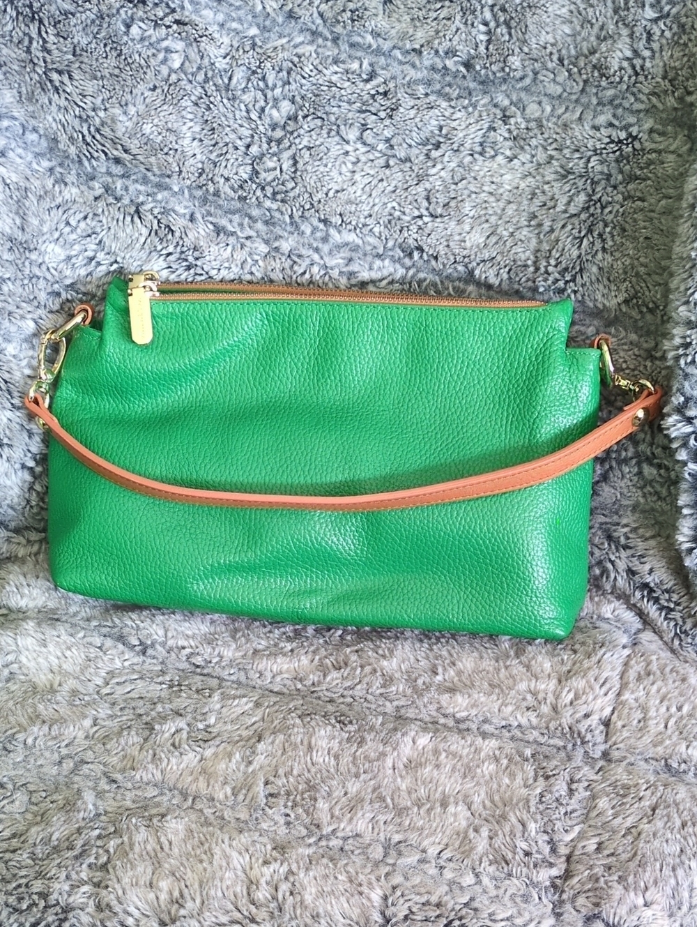 Valentina Green Leather Shoulder Bag with Tan Strap